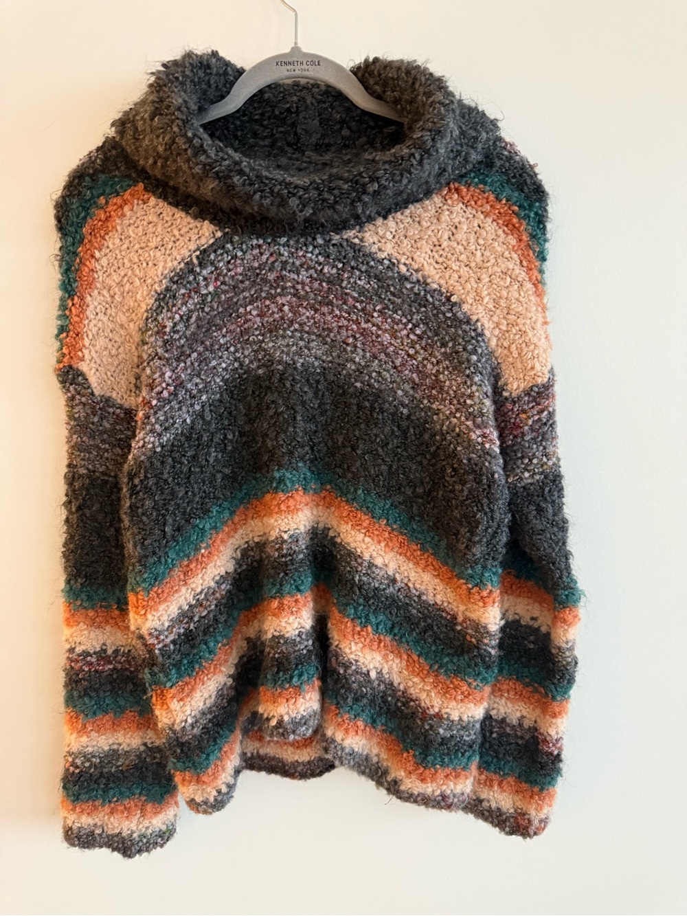 Moth Made in Italy Multicolor Striped Cowlneck Sweater - Gray, Teal & Orange